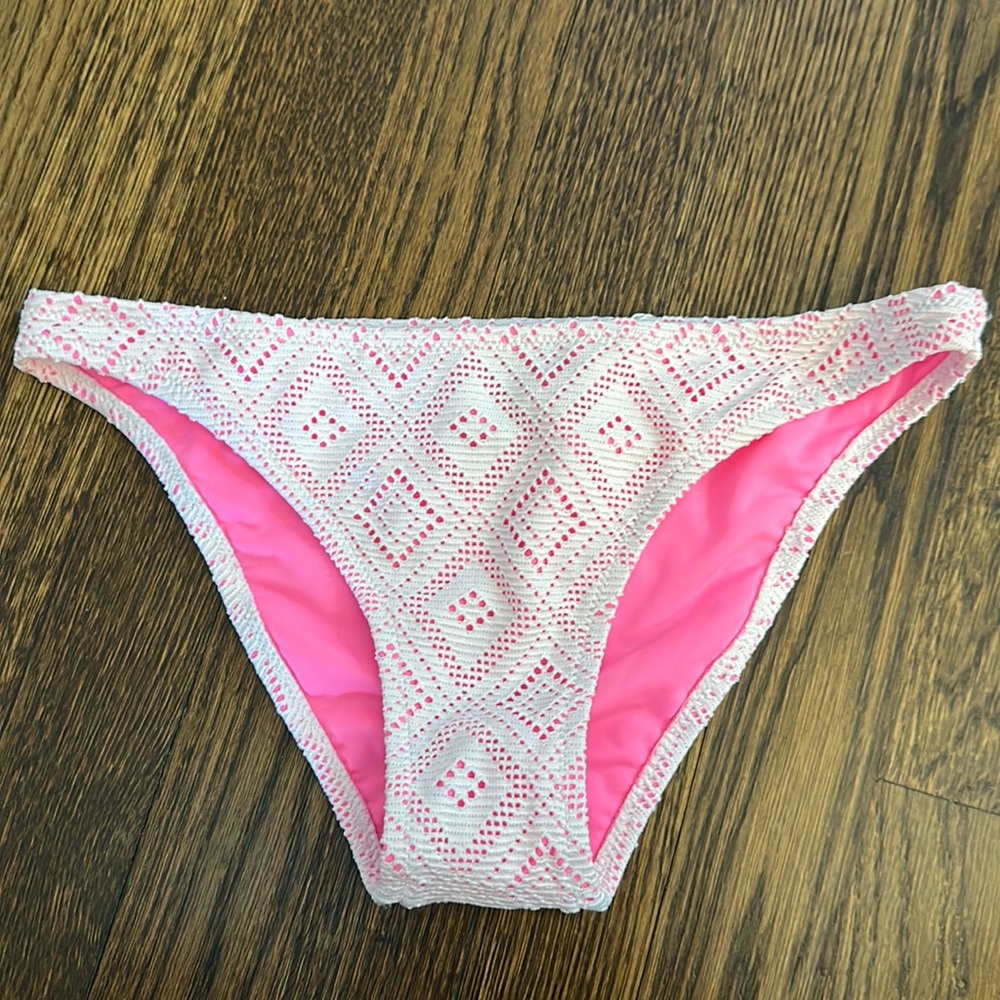NWT Letarte: white shimmer w pink-Med coverage Bikini bottoms XS